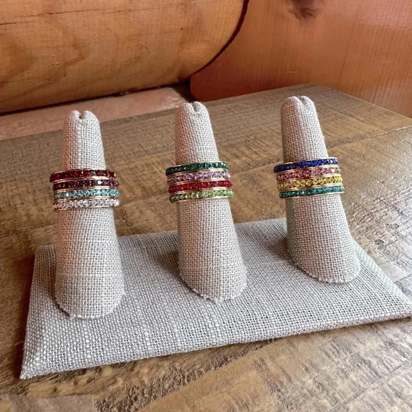 Waterproof CZ 18k Gold Stainless Steel Eternity Band Stack Ring April Birthstone - Picture 8 of 9